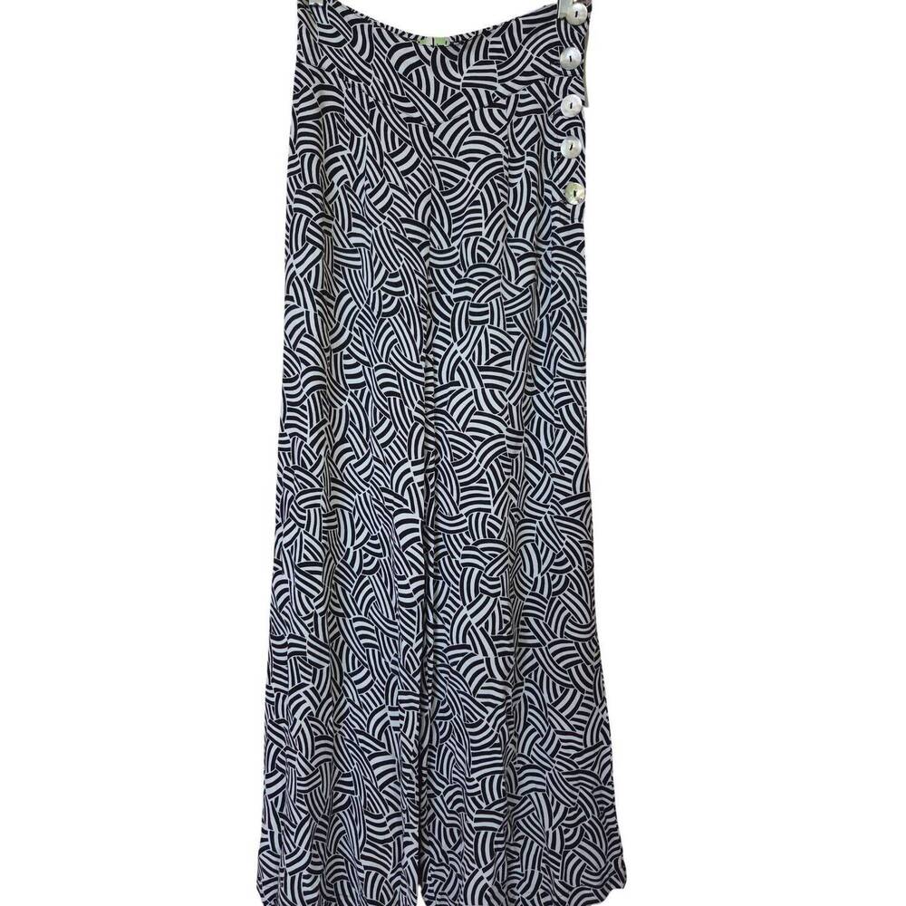 NEW LOCO LINDO women's retro high waisted wide leg pants in black /white crepe